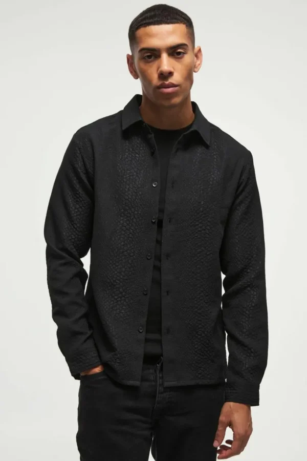 boohooMAN Regular Snake Jacquard Collared Shirt | Shirts | Going Out Shirts