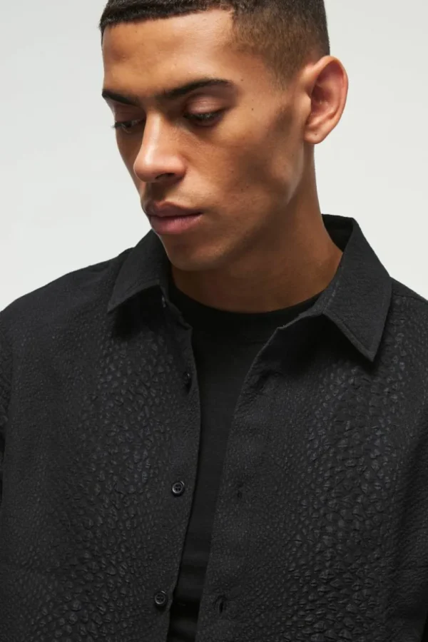 boohooMAN Regular Snake Jacquard Collared Shirt | Shirts | Going Out Shirts