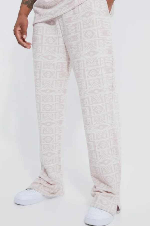 boohooMAN Regular Split Hem Jacquard Aztec Jogger | Joggers