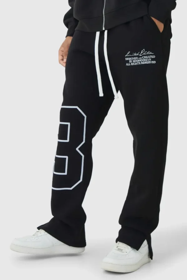 boohooMAN Regular Split Hem Varsity Printed Jogger | Joggers