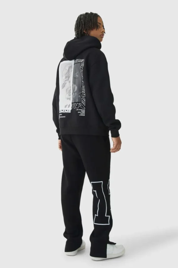 boohooMAN Regular Split Hem Varsity Printed Jogger | Joggers