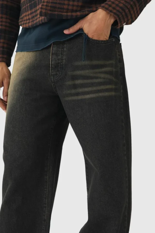 boohooMAN Relaxed Spray Wash Turn Up Hem Jeans | Denim | Going Out Denim