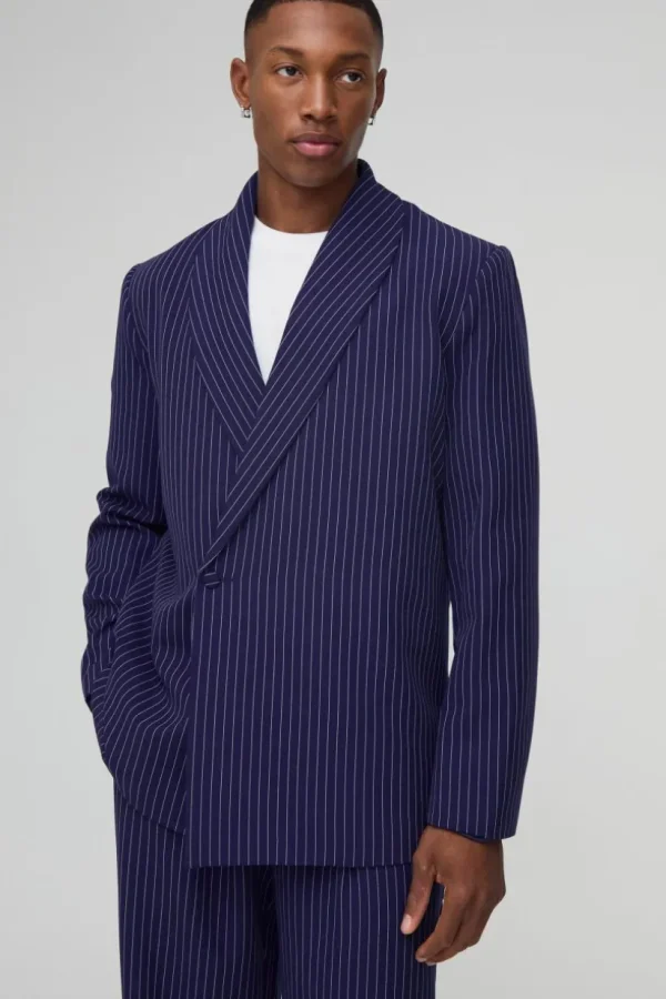 boohoo Relaxed Fit Asymmetrical Pinstripe Suit | Sets & Coords | Suit Blazers