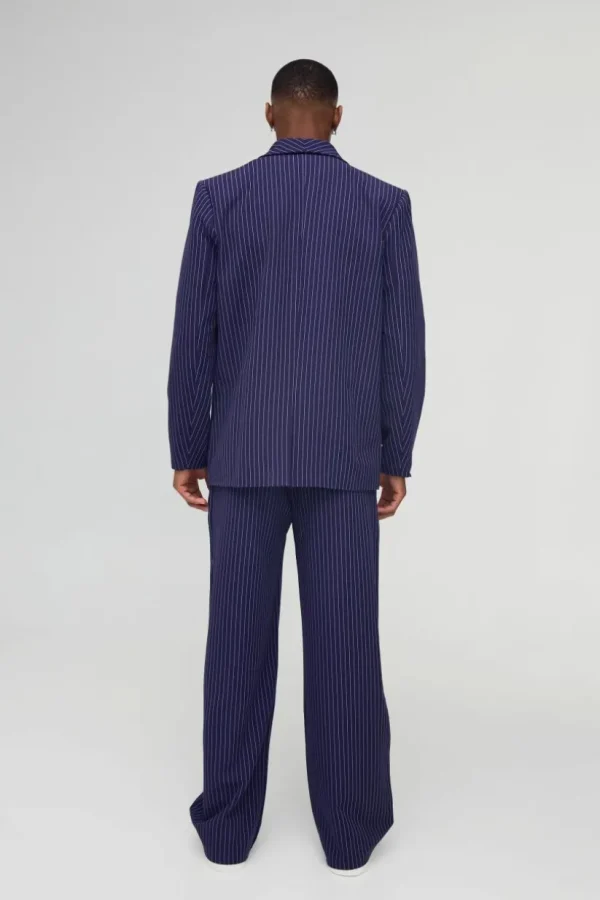 boohoo Relaxed Fit Asymmetrical Pinstripe Suit | Sets & Coords | Suit Blazers