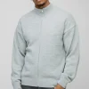 boohooMAN Relaxed Fit Boucle Zip Up Knitted Jumper | Knitwear | Going Out Knitwear