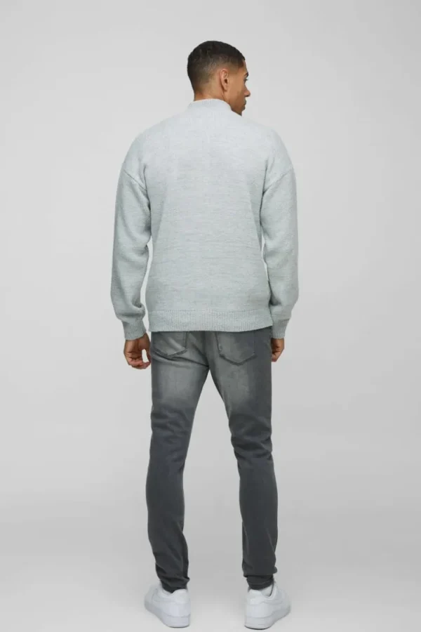 boohooMAN Relaxed Fit Boucle Zip Up Knitted Jumper | Knitwear | Going Out Knitwear