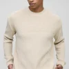 boohooMAN Relaxed Fit Extended Neck Ribbed Knit Panel Jumper | Knitwear | Going Out Knitwear