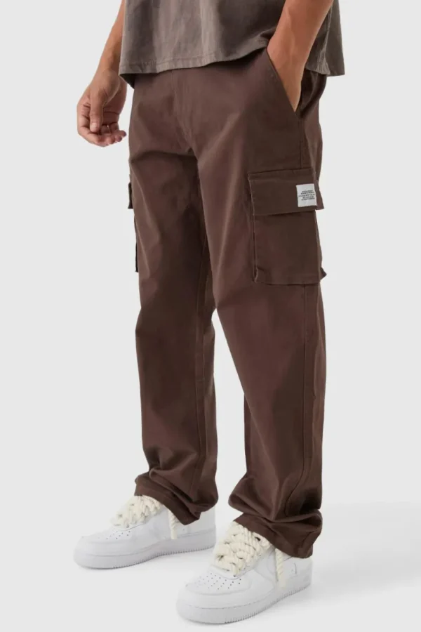 boohooMAN Relaxed Fit Fixed Waist Woven Tab Cargo Trousers | Trousers | Cargo Trousers