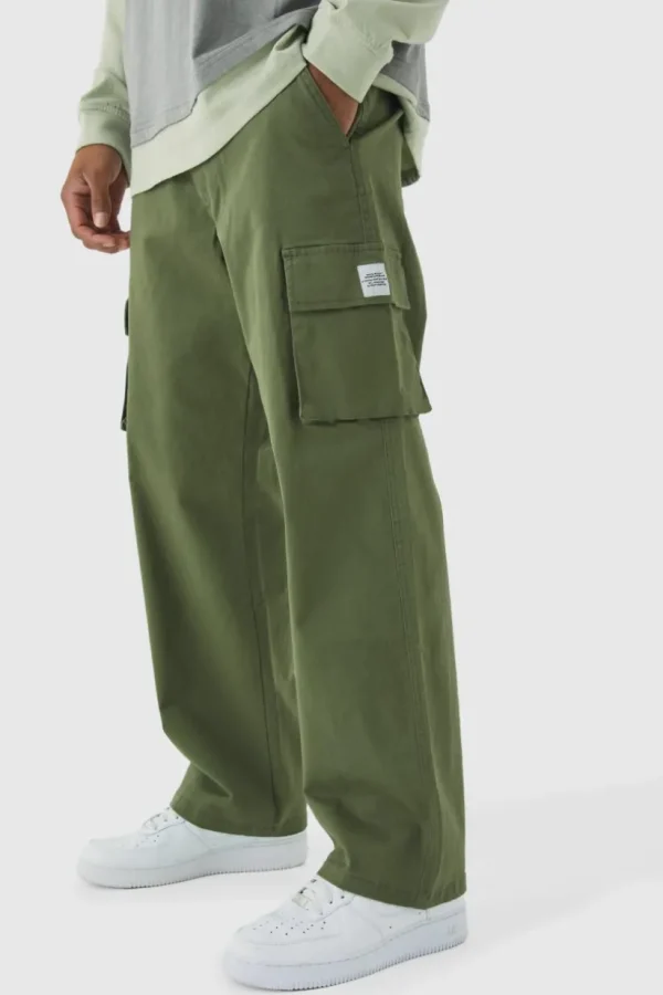 boohooMAN Relaxed Fit Fixed Waist Woven Tab Cargo Trousers | Trousers | Cargo Trousers