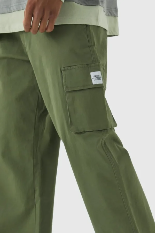 boohooMAN Relaxed Fit Fixed Waist Woven Tab Cargo Trousers | Trousers | Cargo Trousers