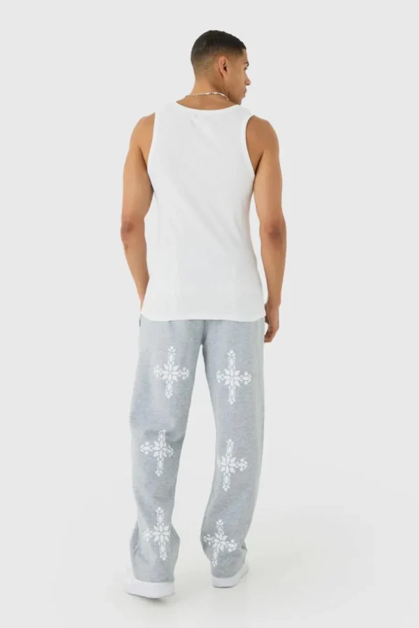 boohooMAN Relaxed Fit Gothic Cross Print Jogger | Joggers