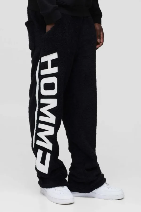 boohooMAN Relaxed Fit Homme Embroidered Teddy Borg Joggers | Trousers | Joggers