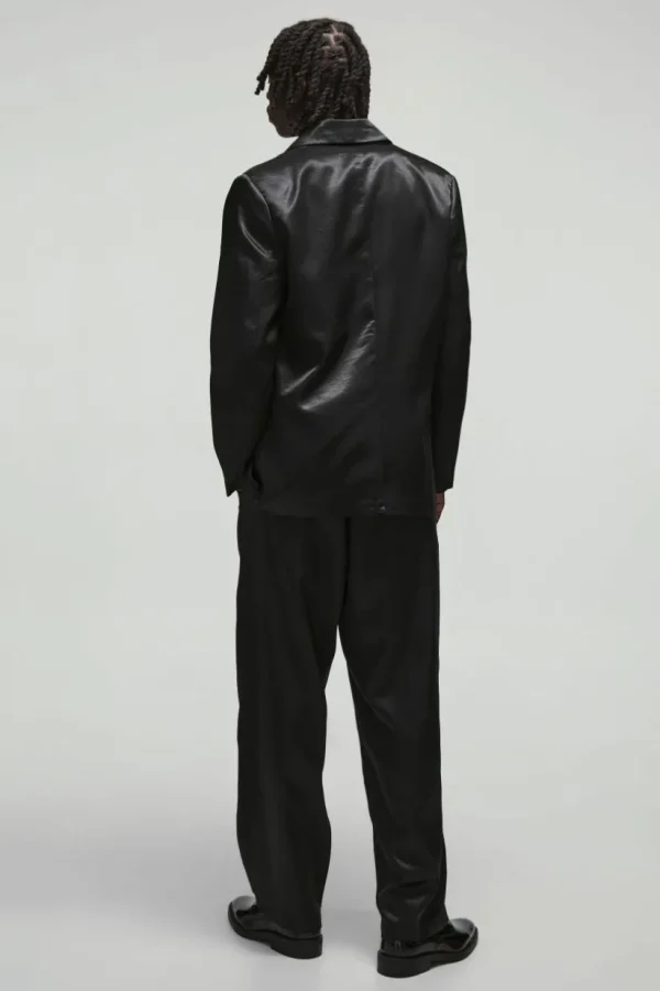 boohooMAN Relaxed Fit Liquid Metallic Belted Tailored Trousers | Suits & Tailoring | Suits & Tailoring