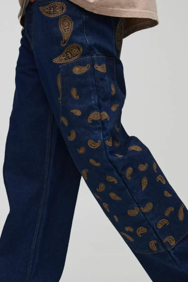 boohooMAN Relaxed Fit Paisley Embroidered Jeans | Denim | Going Out Denim