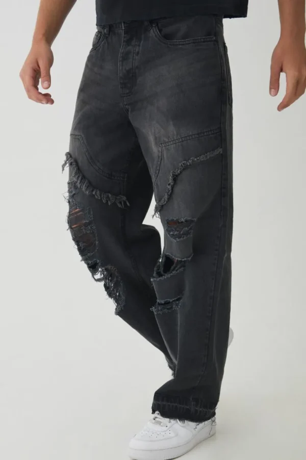 boohooMAN Relaxed Fit Ripped Distressed Carpenter Jeans | Denim | Going Out Denim