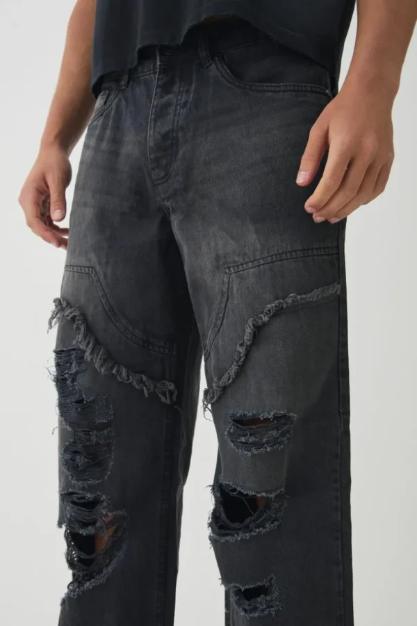 boohooMAN Relaxed Fit Ripped Distressed Carpenter Jeans | Denim | Going Out Denim