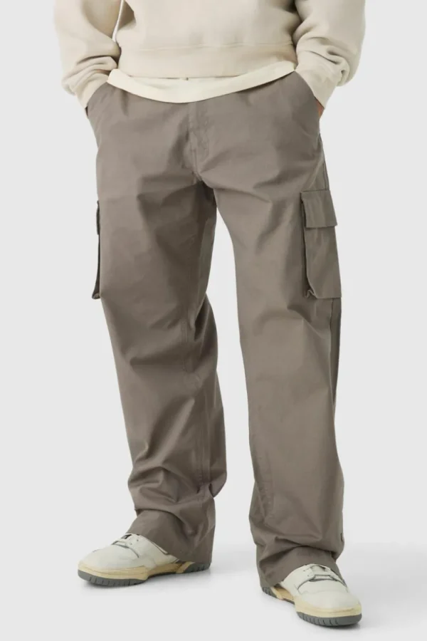 boohooMAN Relaxed Fit Ripstop Cargo Trousers With Popper Hem | Trousers | Cargo Trousers