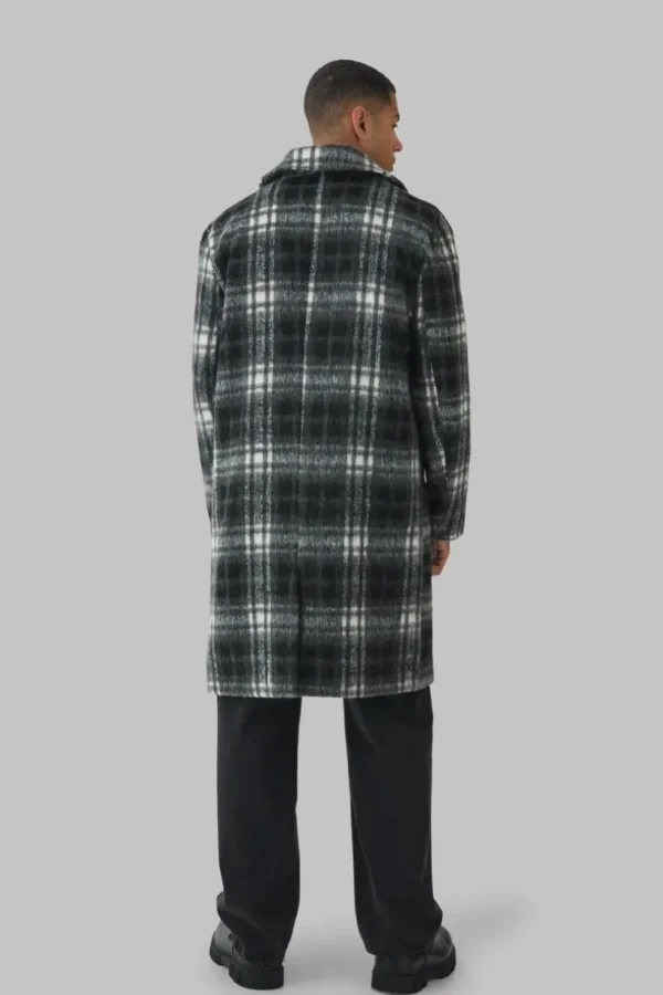 boohooMAN Relaxed Fit Single Breasted Check Overcoat In | Man | Coats & Jackets