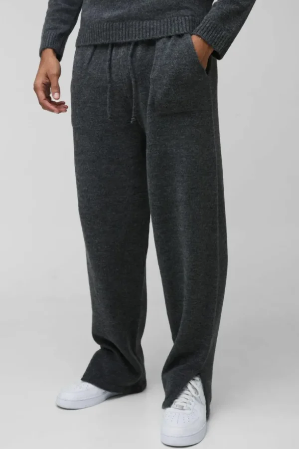 boohooMAN Relaxed Fit Split Hem Brushed Knit Joggers | Joggers | Knitwear