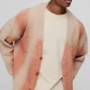 boohooMAN Relaxed Fit Stripe Boucle Knitted Cardigan | Knitwear | Going Out Knitwear