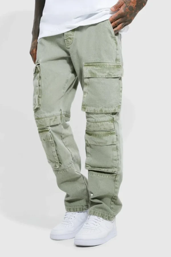 boohooMAN Relaxed Fit Washed Multi Pocket Cargo Jeans | Trousers | Denim