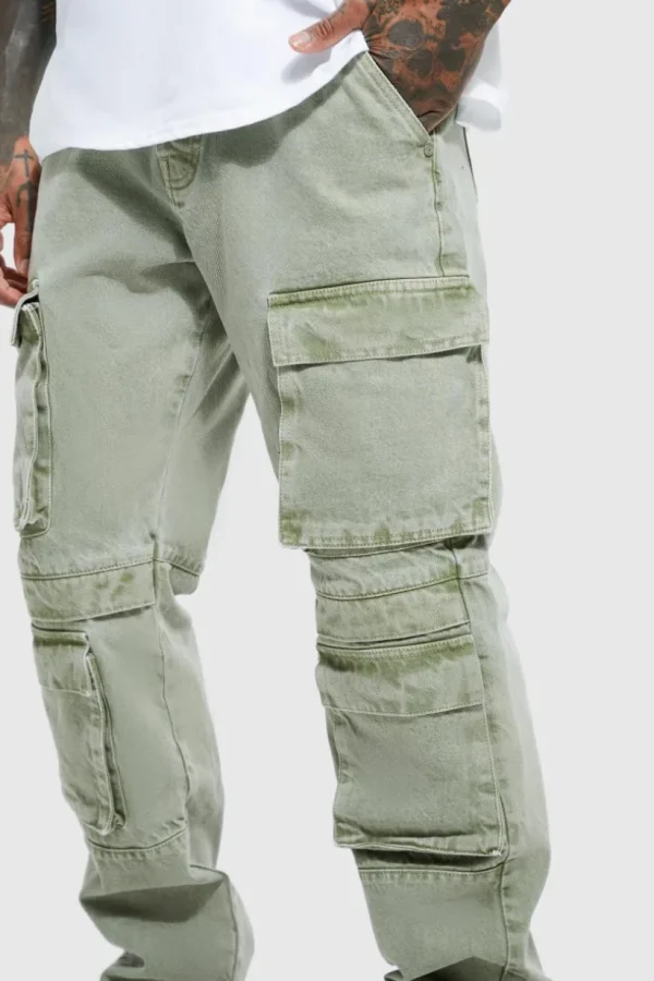 boohooMAN Relaxed Fit Washed Multi Pocket Cargo Jeans | Trousers | Denim