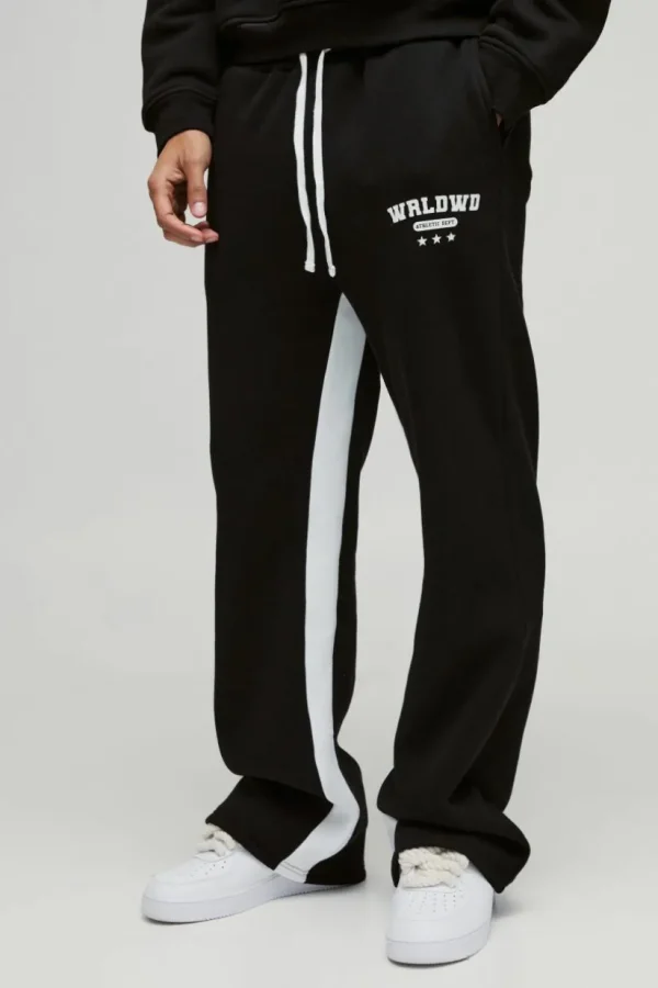 boohooMAN Relaxed Flare Worldwide Star Gusset Jogger | Joggers