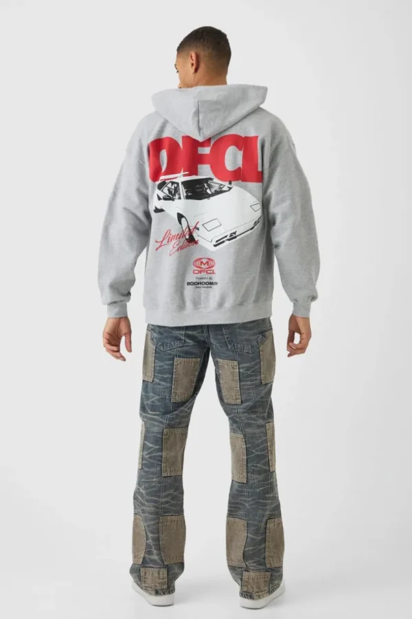 boohooMAN Relaxed Flared Patchwork Contrast Stitch Jeans | Jeans