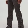 boohooMAN Relaxed Flared Pearl Side Detail Jeans | Jeans