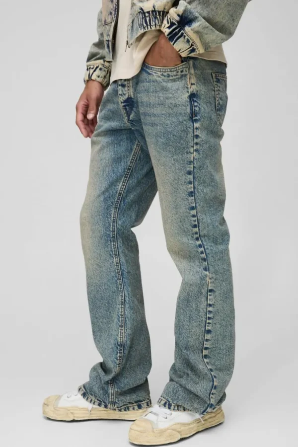 boohooMAN Relaxed Flared Stacked Antique Wash Jeans | Denim | Going Out Denim