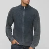 boohooMAN Relaxed Funnel Neck Zip Up Acid Wash Jumper | Knitwear | Going Out Knitwear