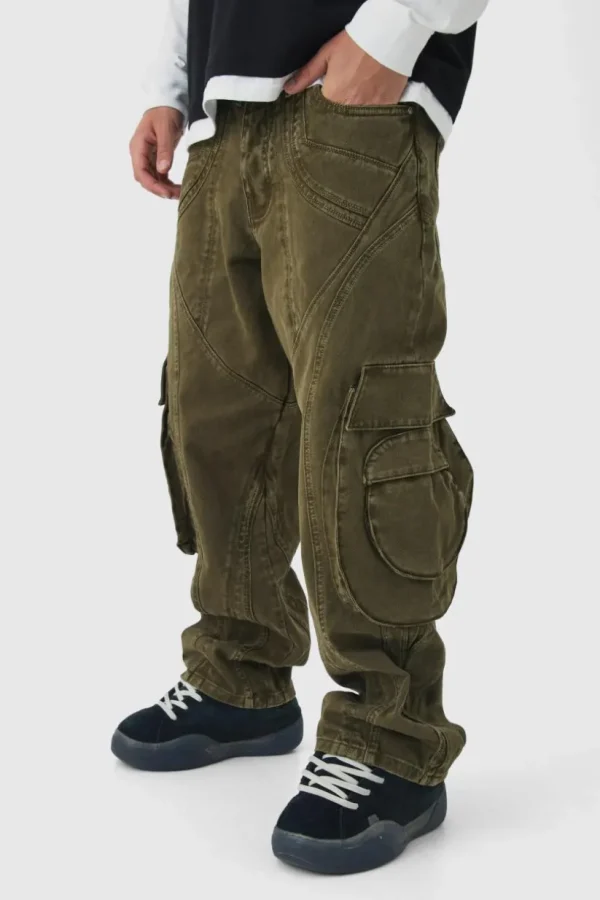 boohooMAN Relaxed Heavyweight Twill Panelled Cargo Trousers | Cargo Trousers