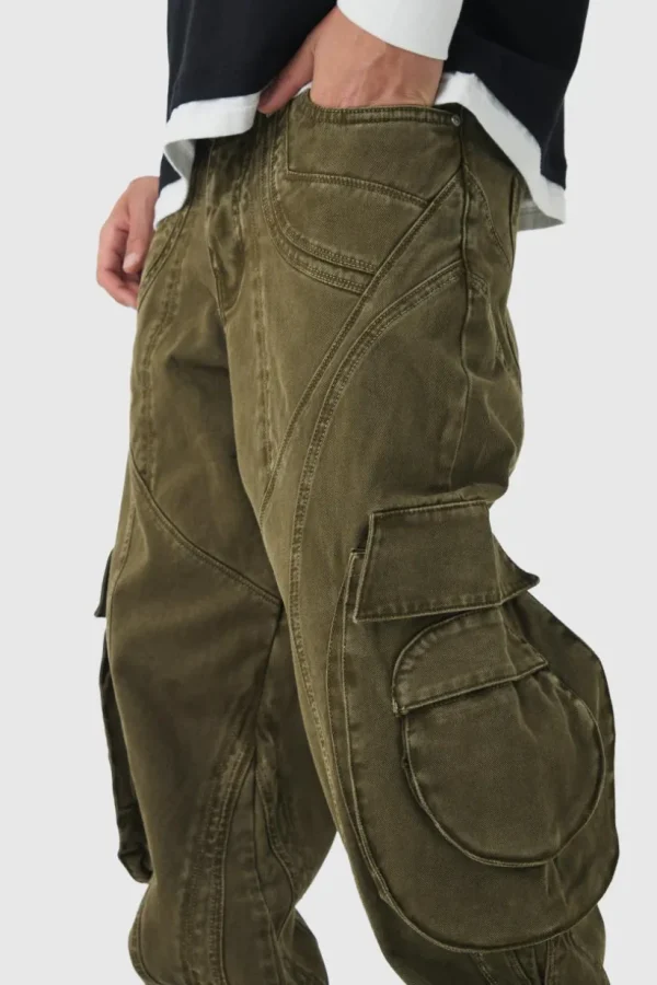 boohooMAN Relaxed Heavyweight Twill Panelled Cargo Trousers | Cargo Trousers