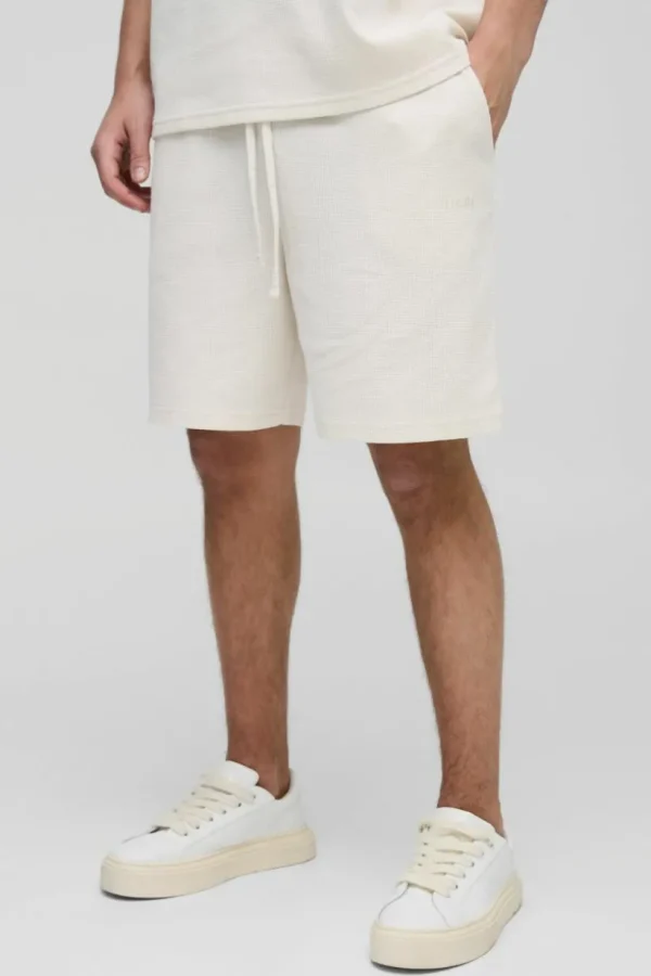 boohooMAN Relaxed Man Embroidered Waffle Shorts | Shorts