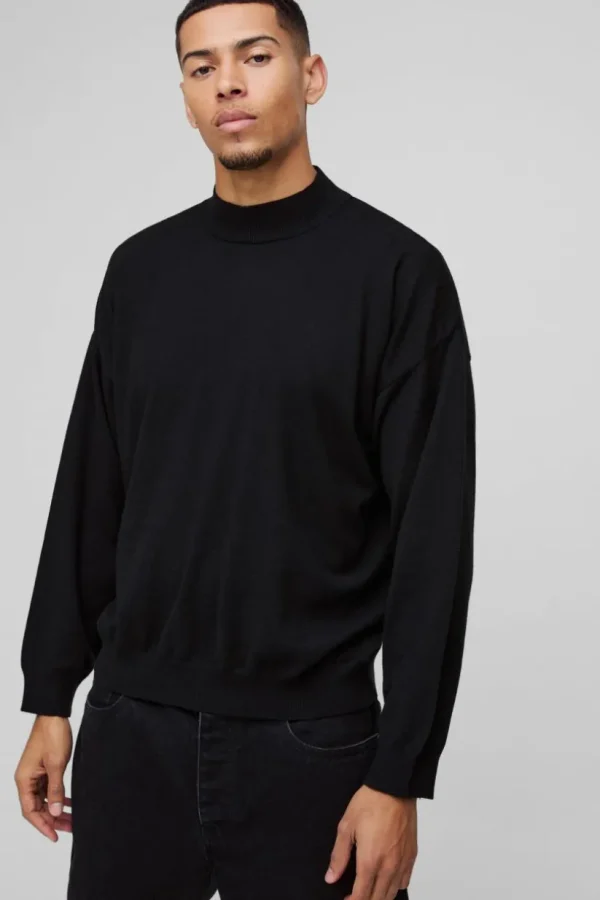 boohooMAN Relaxed Mock Neck Knitted Jumper | Knitwear | Going Out Knitwear