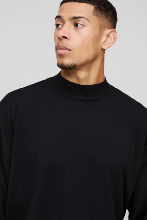 boohooMAN Relaxed Mock Neck Knitted Jumper | Knitwear | Going Out Knitwear