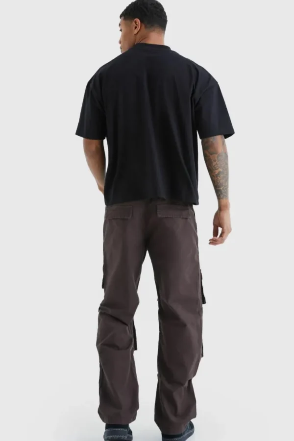 boohooMAN Relaxed Multi Cargo Ripstop Trouser With Tonal Embroidery | Trousers | Cargo Trousers