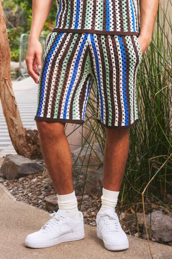 boohooMAN Relaxed Open Stitch Knitted Shorts | Knitwear | Going Out Knitwear