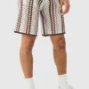 boohooMAN Relaxed Open Stitch Stripe Knitted Short | Knitwear | Going Out Knitwear