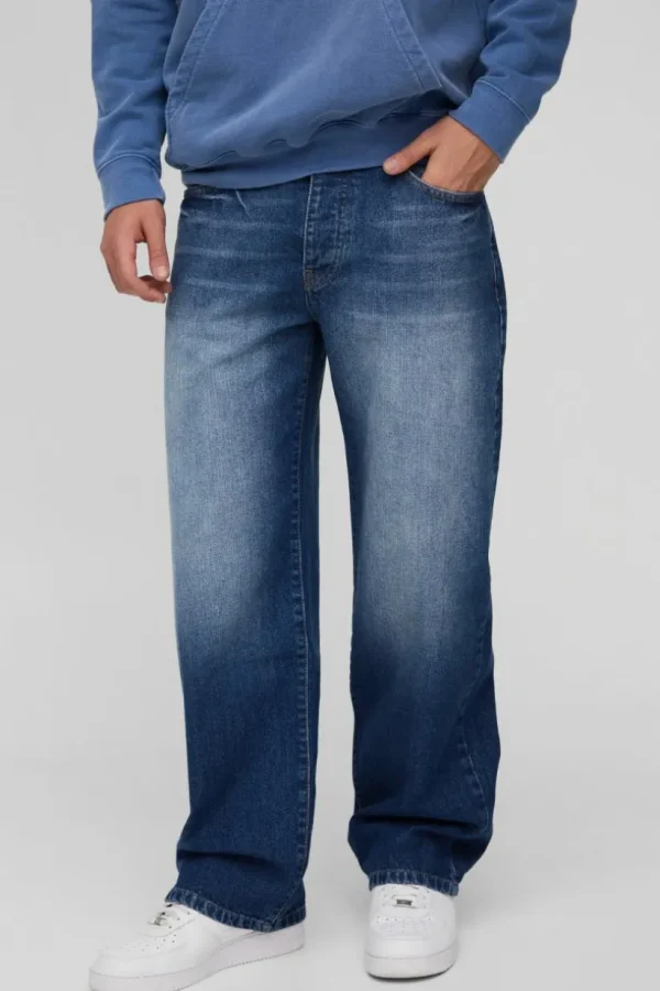 boohooMAN Relaxed Rigid Blue Washed Jeans | Denim | Going Out Denim