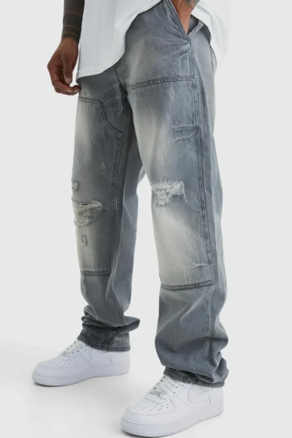 boohooMAN Relaxed Rigid Dirty Wash Carpenter Jeans | Denim | Going Out Denim