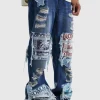 boohooMAN Relaxed Rigid Flare Applique Jeans | Denim | Going Out Denim