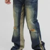 boohooMAN Relaxed Rigid Flare Knee Ripped Denim Jeans | Jeans