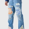 boohooMAN Relaxed Rigid Flare Rip & Repair Applique Jeans | Denim | Going Out Denim