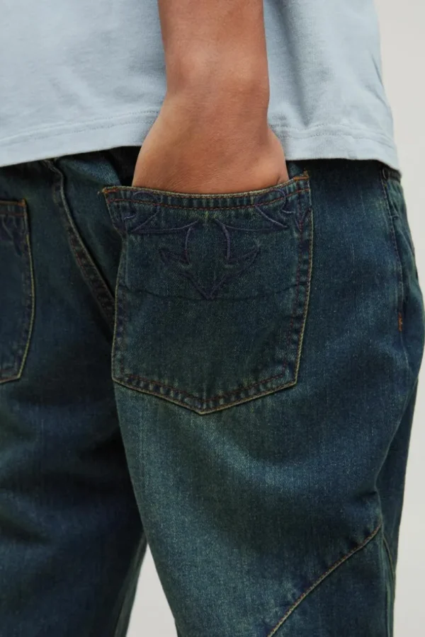 boohooMAN Relaxed Rigid Flare Western Embroidery Denim Jeans | Denim | Going Out Denim