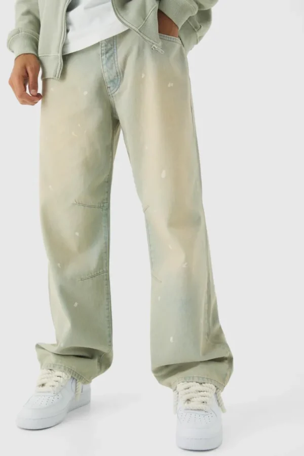 boohooMAN Relaxed Rigid Paint Splatter Denim Jeans | Denim | Going Out Denim