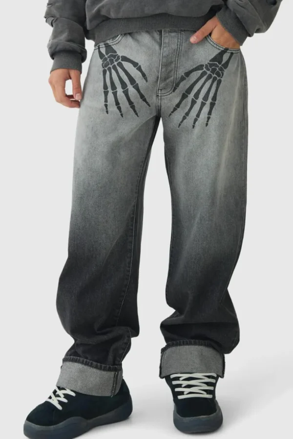 boohooMAN Relaxed Rigid Skeleton Hand Washed Jeans | Jeans