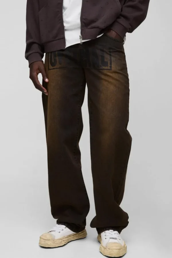boohooMAN Relaxed Rigid Stacked Ombre Official Printed Jeans | Jeans
