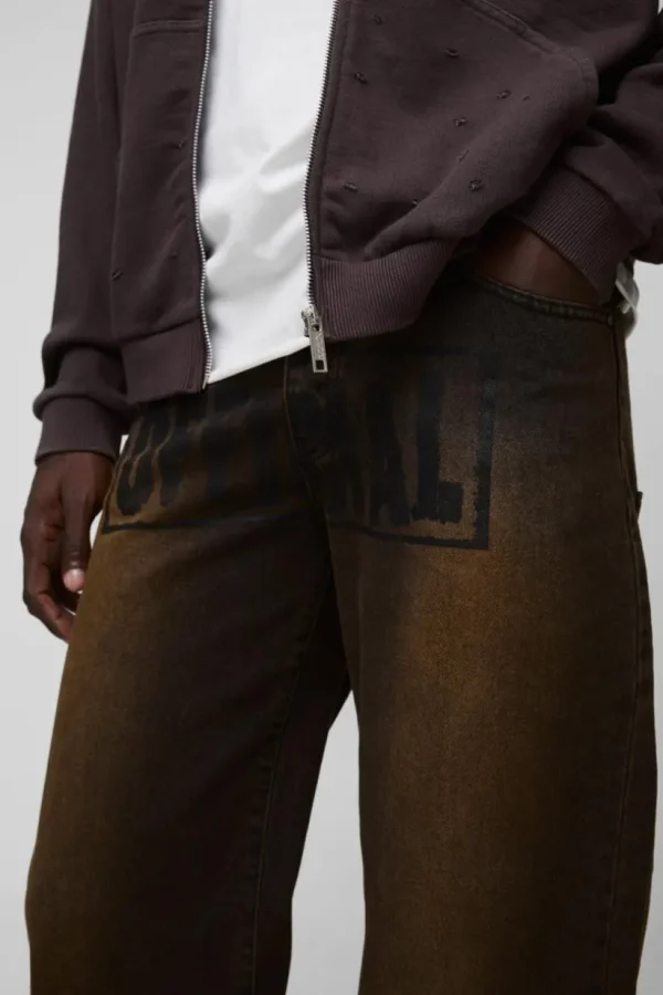 boohooMAN Relaxed Rigid Stacked Ombre Official Printed Jeans | Jeans