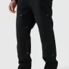 boohooMAN Relaxed Rigid Top Stitch Detail Carpenter Jean In Black | Going Out | Denim